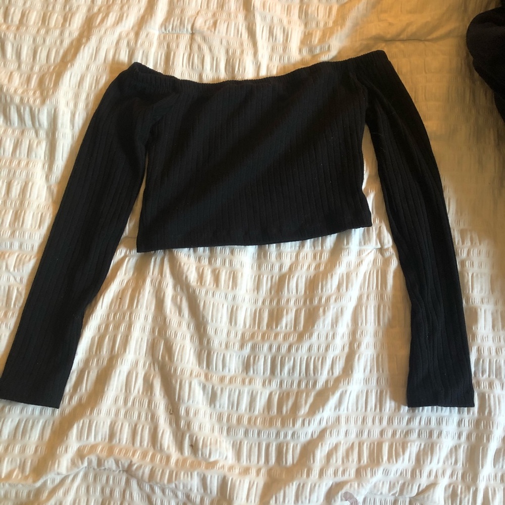 Black off the shoulder ribbed top